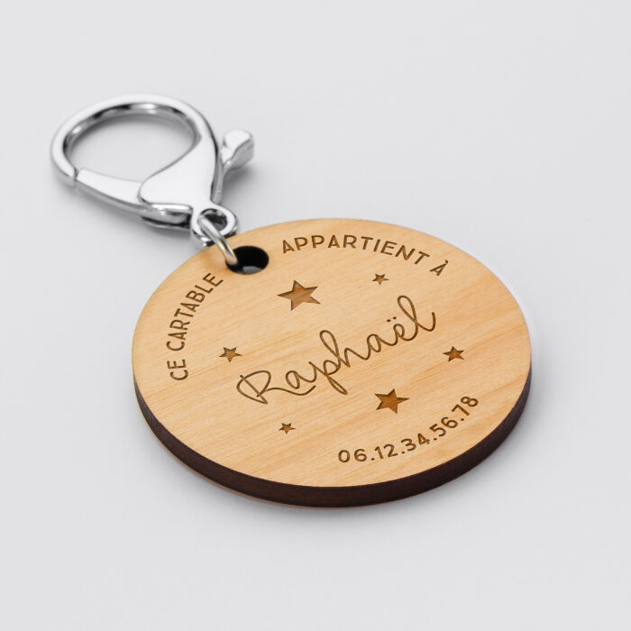 Porte clé personnalisé gravée bois médaille ronde 50 mm - Edition spéciale "Rentrée" - 2