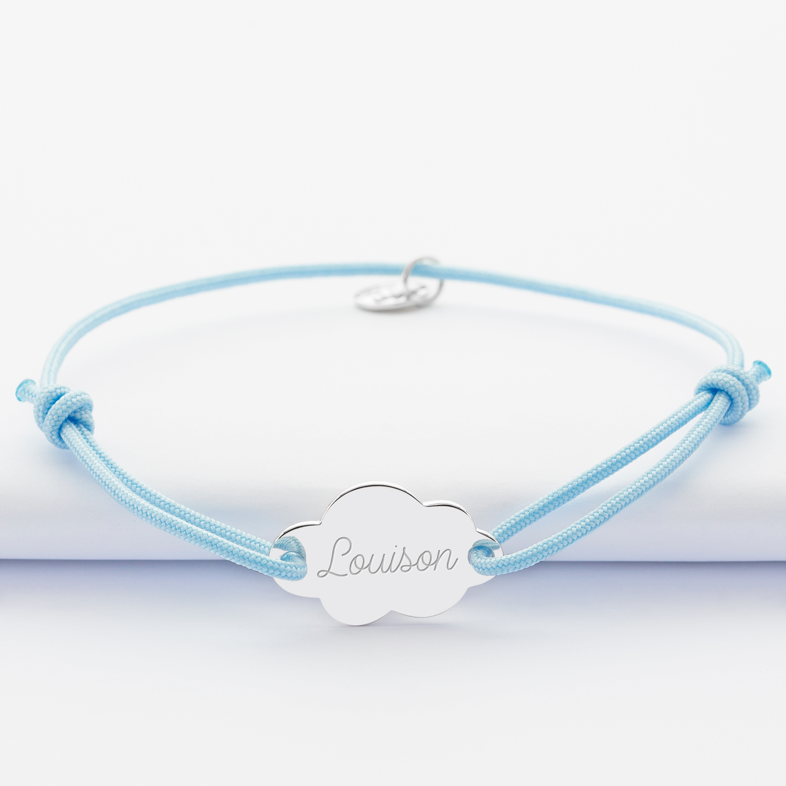 Personalised engraved silver cloud 2-hole medallion children's bracelet 20x14mm name