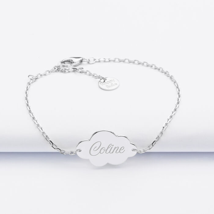Personalised engraved silver cloud medallion 2-hole chain bracelet 20x14mm name