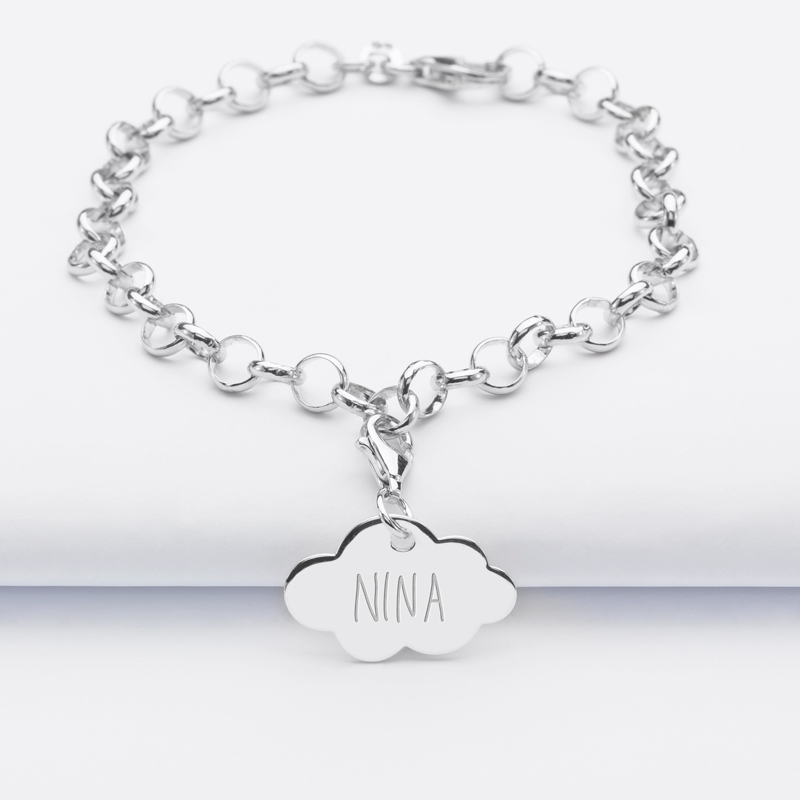 Personalised bracelet with 1 silver engraved cloud charm 20x14mm - name