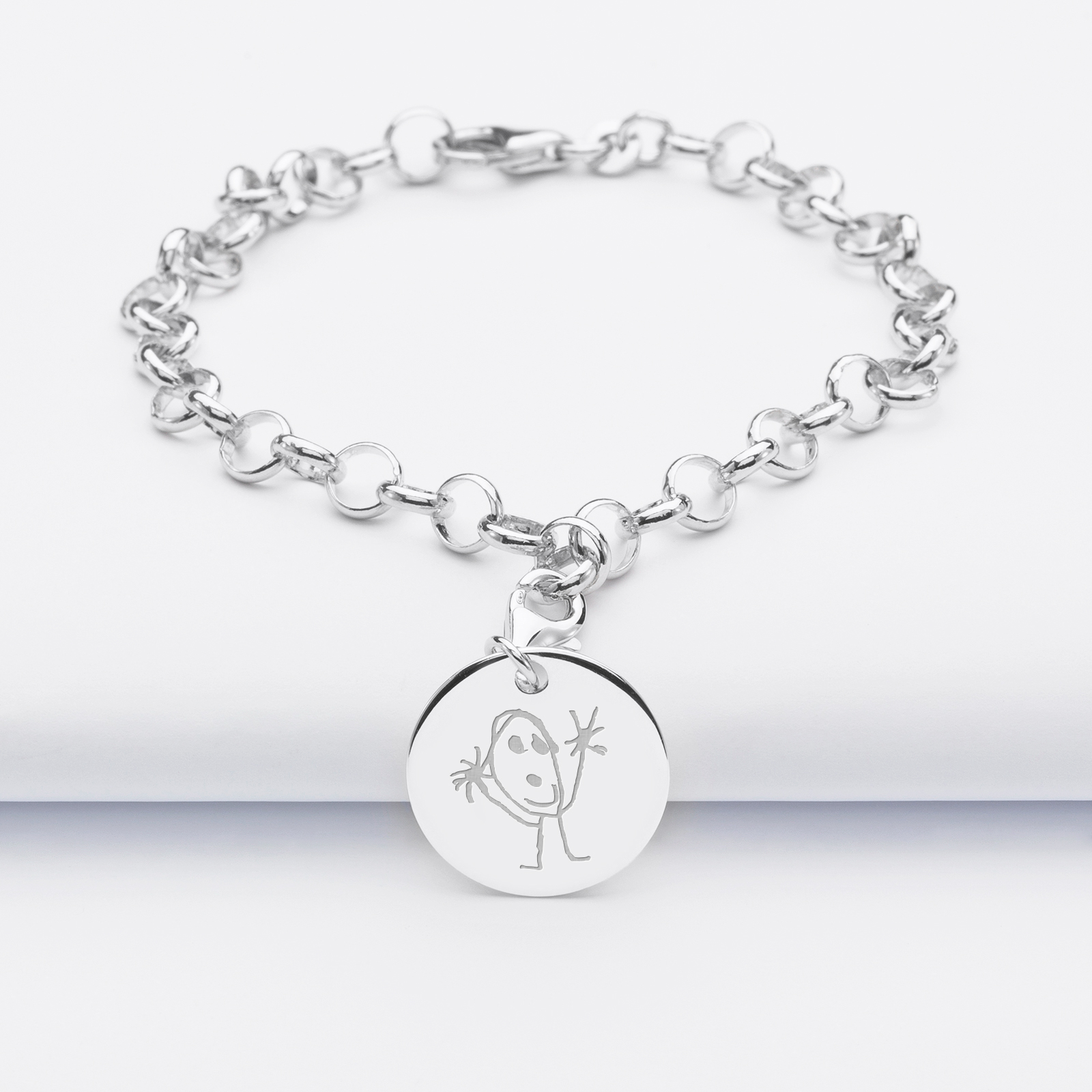 Personalised silver 17mm engraved bracelet with 1 charm - sketch