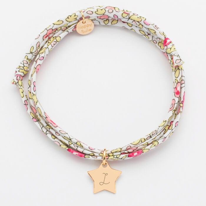 Personalised engraved gold plated initial star medallion 3 turn Liberty bracelet 12 mm - 4