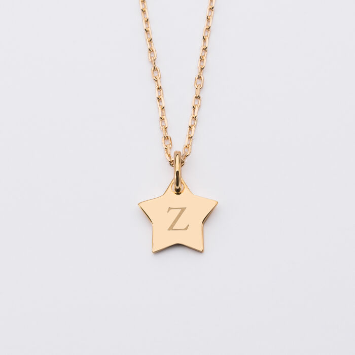 Personalised engraved initial gold-plated star medallion children's pendant 12 mm - 2