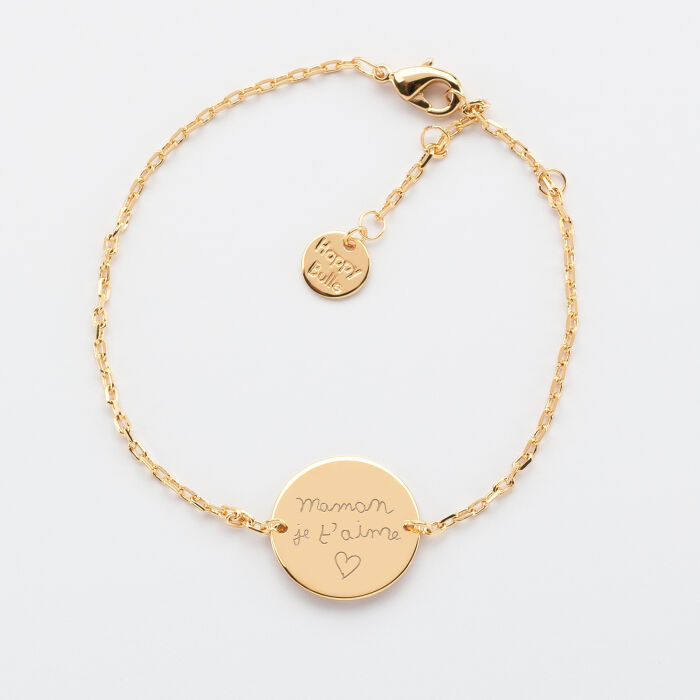 Personalised engraved gold plated 2-hole medallion chain bracelet 15 mm - writing