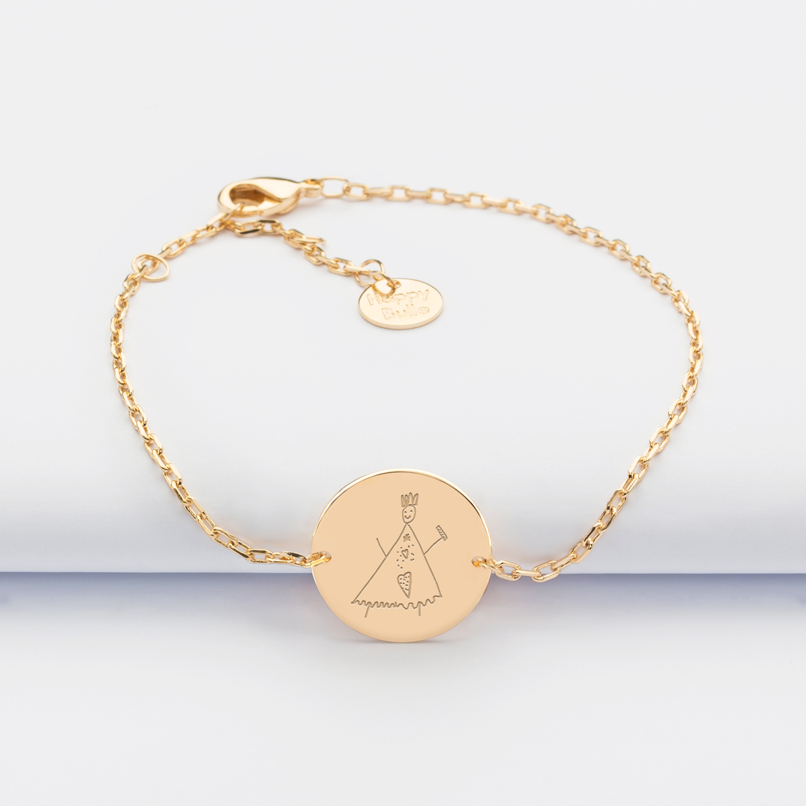 Personalised engraved gold plated 2-hole medallion children's chain bracelet 15 mm - sketch