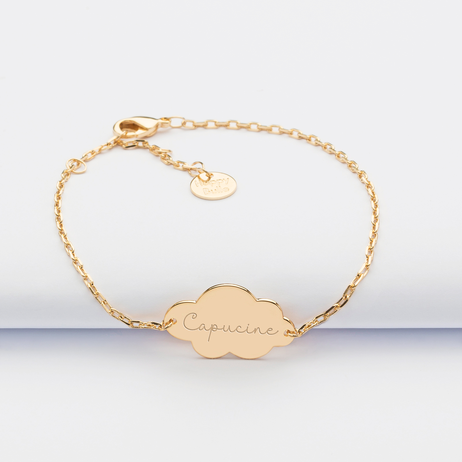 Personalised children chain bracelet engraved gold-plated cloud 2 holes 20x14mm