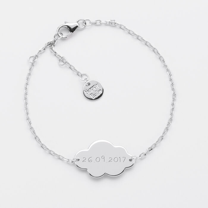 Personalised engraved silver cloud 2-hole medallion children's chain bracelet 20x14mm - date