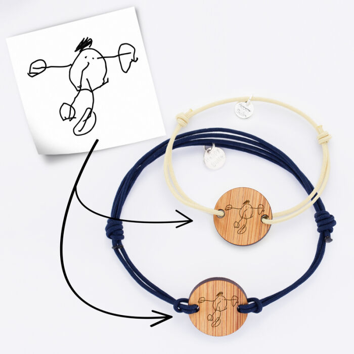 Pair of personalised bracelets with engraved 2-hole round wooden medallions 21mm tutorial