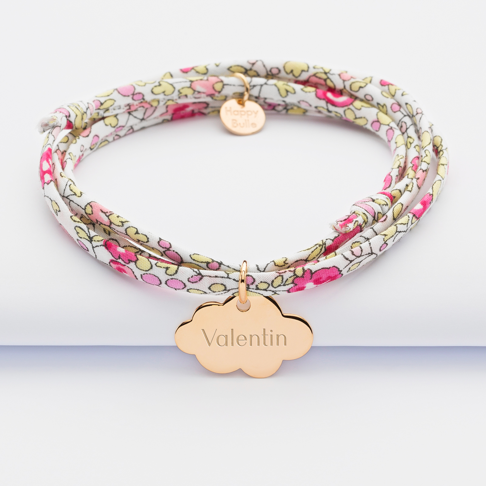 Liberty 3 turn bracelet with personalised engraved cloud gold plate name medallion 20x14mm - name 1