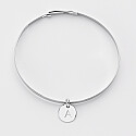Personalised flat silver bangle and 10 mm engraved initial medallion - 2