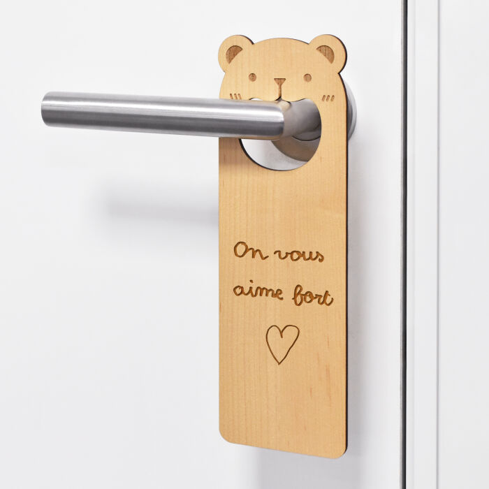 Personalised bear wooden door hanger - writing