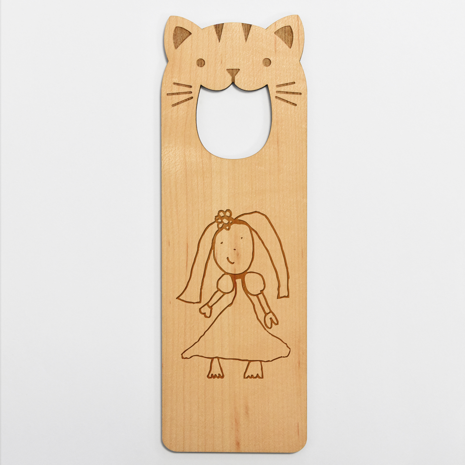 Accroche-porte bois personnalisé chat - dessin