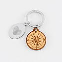Personalised engraved oval steel medallion and wooden compass charm keyring - imprint