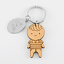Personalised engraved oval steel medallion and wooden little boy charm keyring - sketch