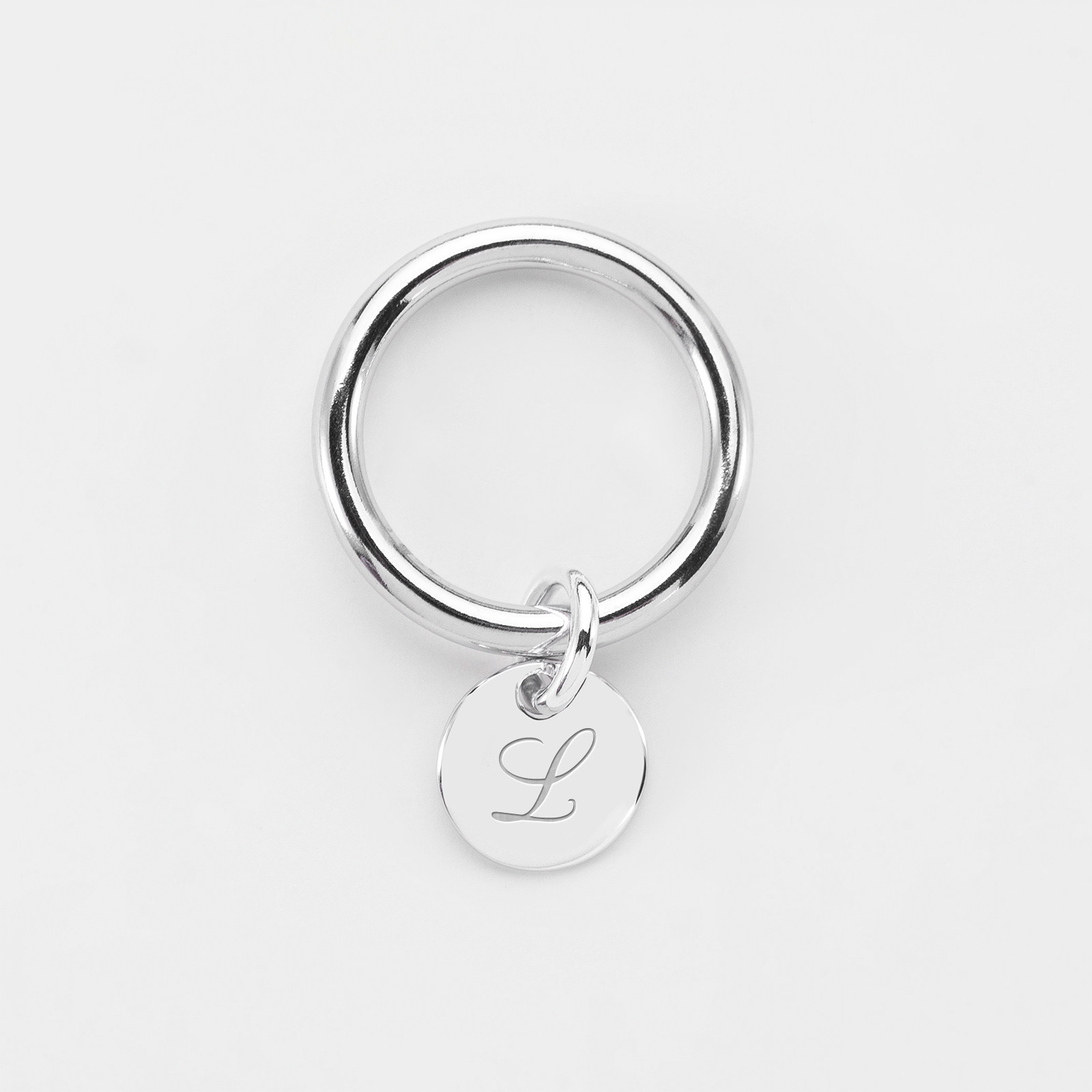Silver ring and personalised engraved initial medallion 10mm - 1