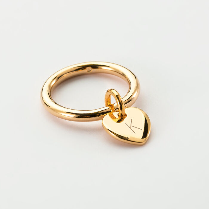 Gold plated ring and personalised engraved initial heart medallion 10mm - 4
