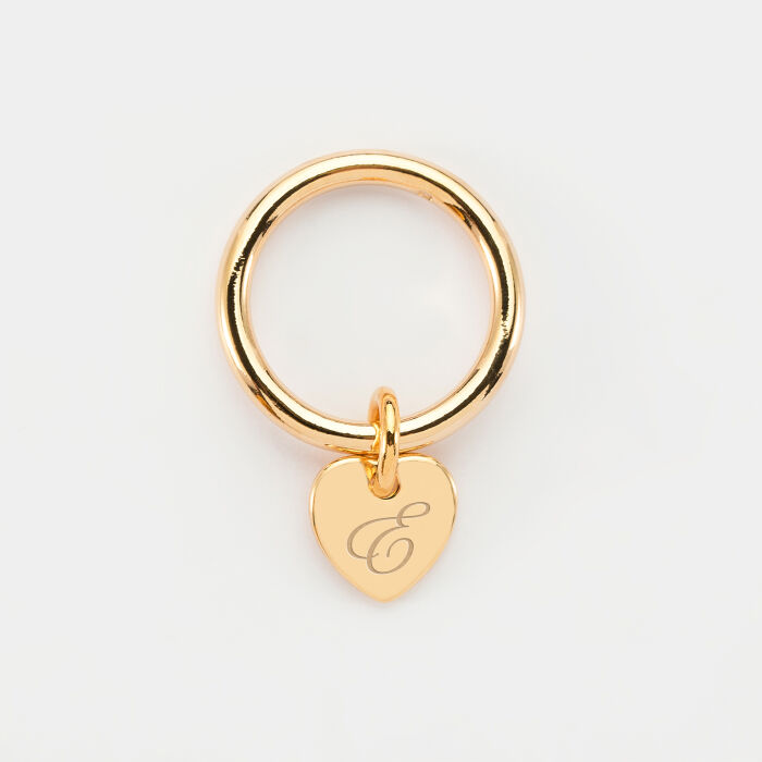 Gold plated ring and personalised engraved initial heart medallion 10mm - 3