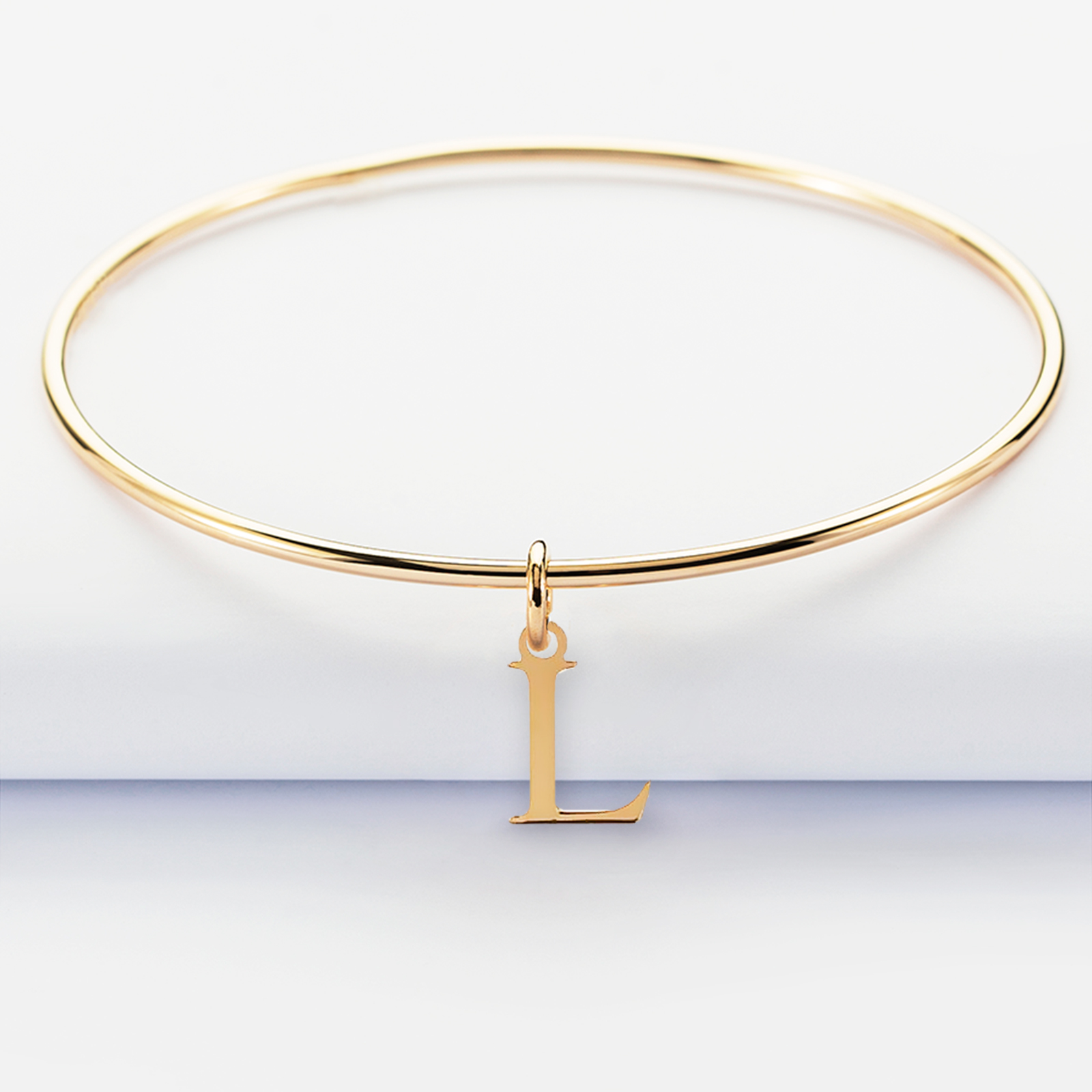 Personalised gold plated initial medallion bangle - 1