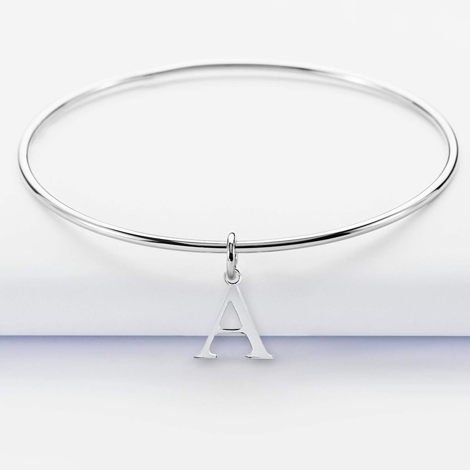 Personalised silver initial medallion bangle - 1