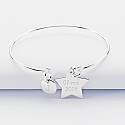 Personalised engraved silver star 20x20mm bangle and round charm 10mm - date
