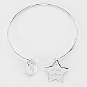 Personalised engraved silver star 20x20mm bangle and round charm 10mm - text