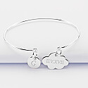 Personalised engraved silver cloud 20x14mm bangle and round charm 10mm - date