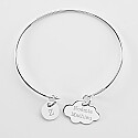 Personalised engraved silver cloud 20x14mm bangle and round 10mm charm - names 2