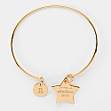Personalised engraved gold-plated star 20x20mm bangle and round 10mm charm - illustration 1