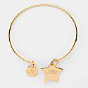Personalised engraved gold-plated star 20x20mm bangle and round 10mm charm - name 2