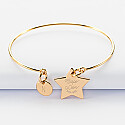 Personalised engraved gold-plated star 20x20mm bangle and round 10mm charm - illustration 2