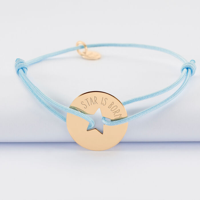 Personalised engraved gold plated target star medallion bracelet 21 mm - text
