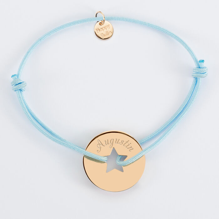 Personalised engraved gold plated target star medallion bracelet 21 mm - names 2