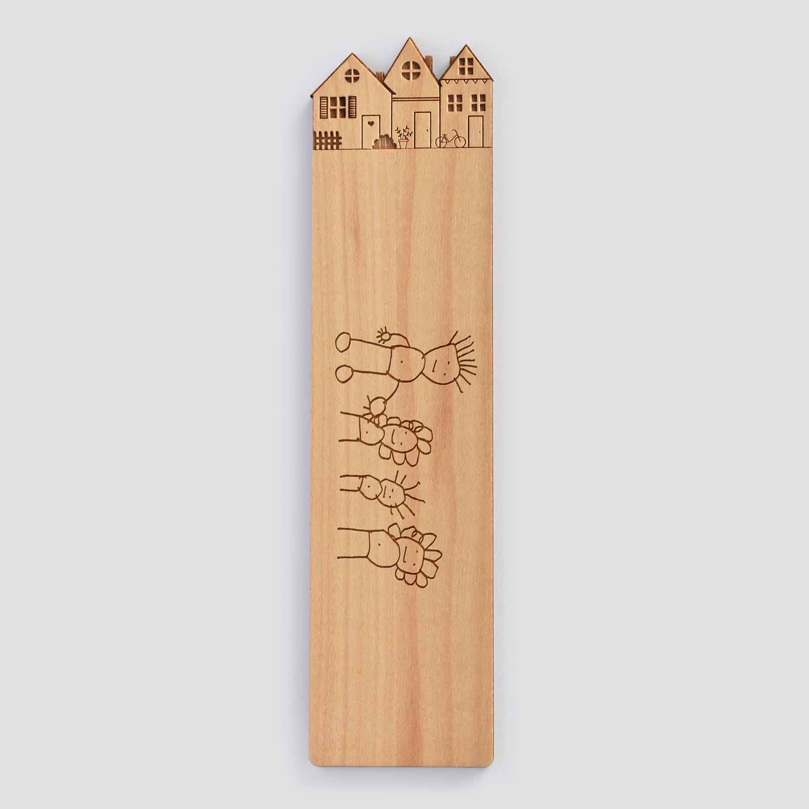 Personalised "City" engraved wooden bookmark - sketch