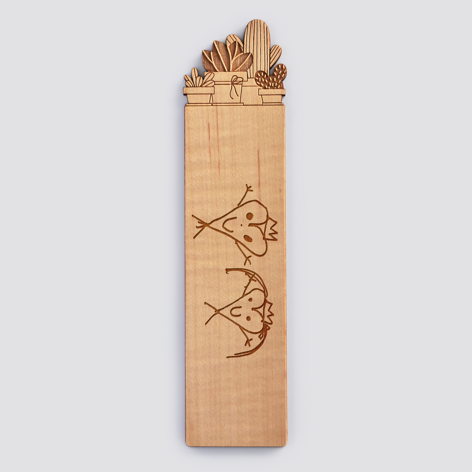 Personalised "Cactus" engraved wooden bookmark - sketch