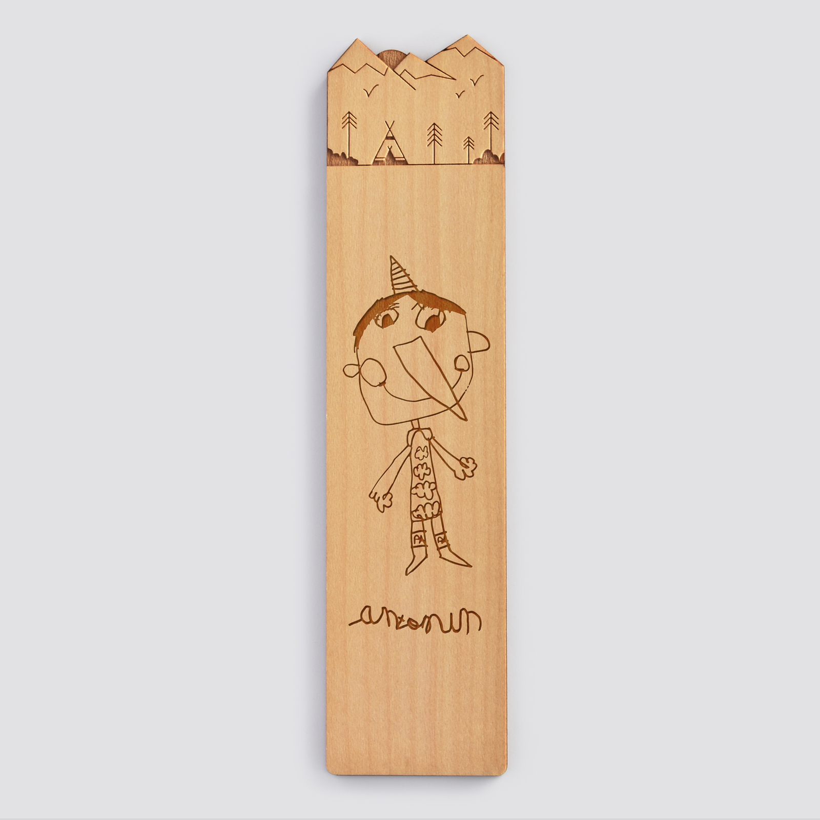 Personalised "Mountain" engraved wooden bookmark - sketch