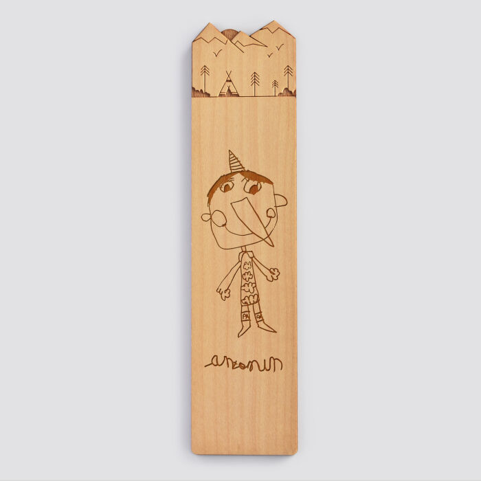 Personalised "Mountain" engraved wooden bookmark - sketch
