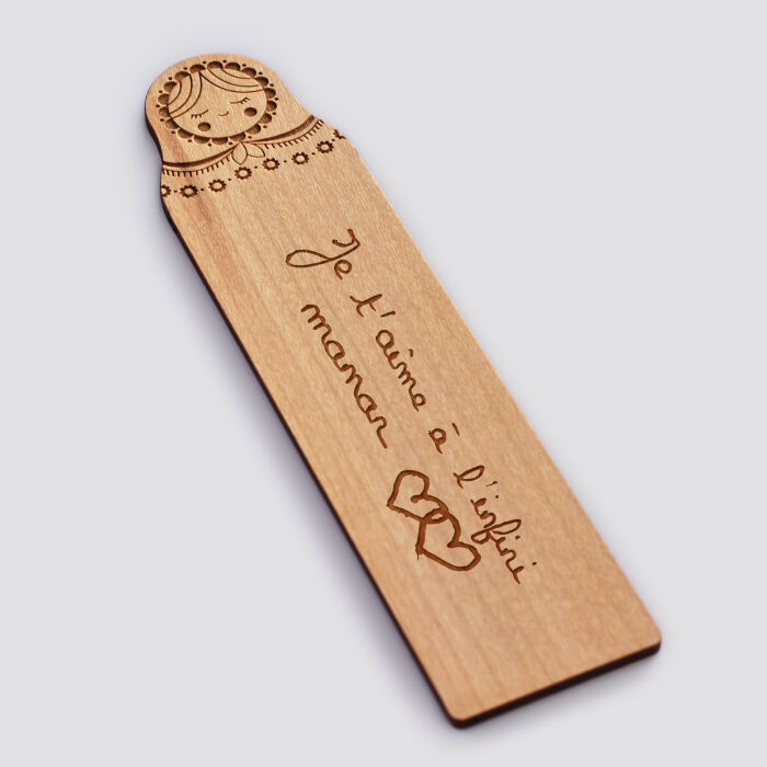 Personalised "Russian doll" engraved wooden bookmark - writing