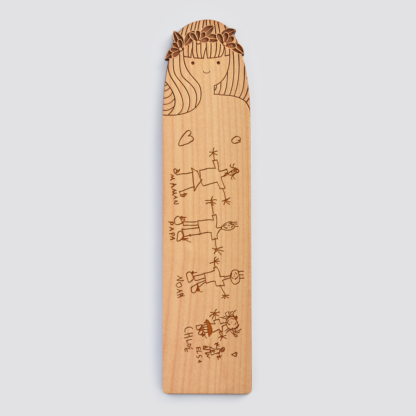 Personalised "Natural crown" engraved wooden bookmark - sketch