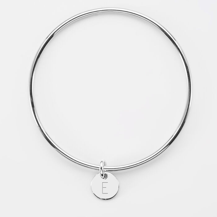Personalised silver children's bangle and 10 mm engraved initial medallion - 4