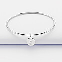 Personalised silver children's bangle and 10 mm engraved initial medallion - 1