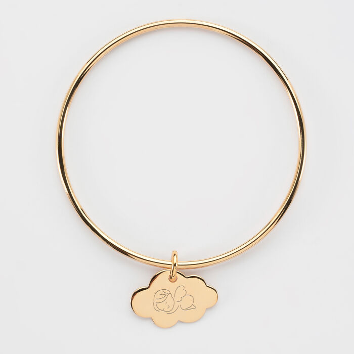 Personalised gold-plated children's bangle and engraved cloud medallion 20x14 mm - illustration