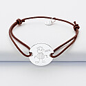 Men's single cord bracelet with personalised engraved 2-hole silver medallion 20mm - sketch