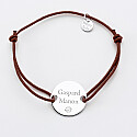 Men's single cord bracelet with personalised engraved 2-hole silver medallion 20mm - name