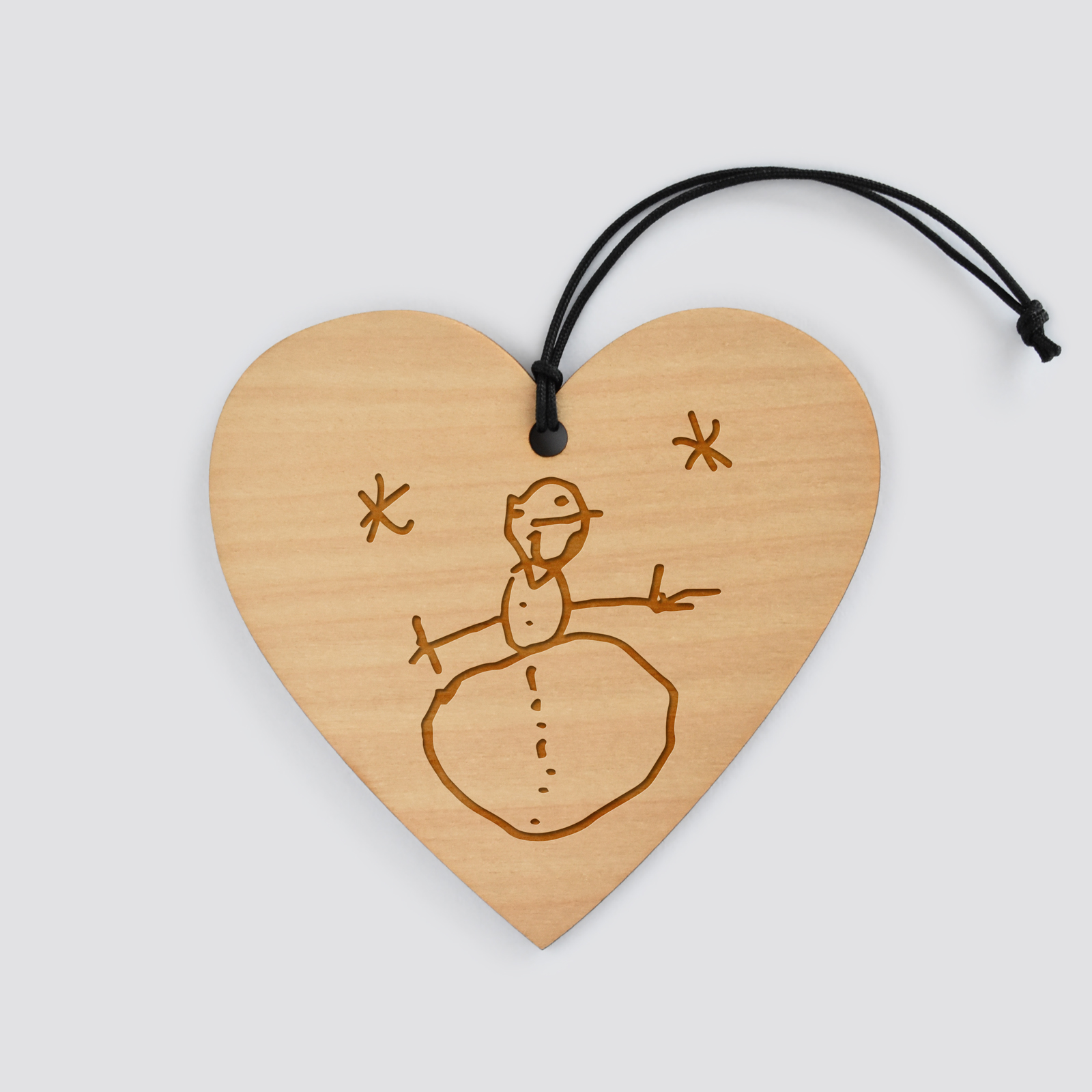 Boule de Noël personnalisée gravée bois coeur - dessin