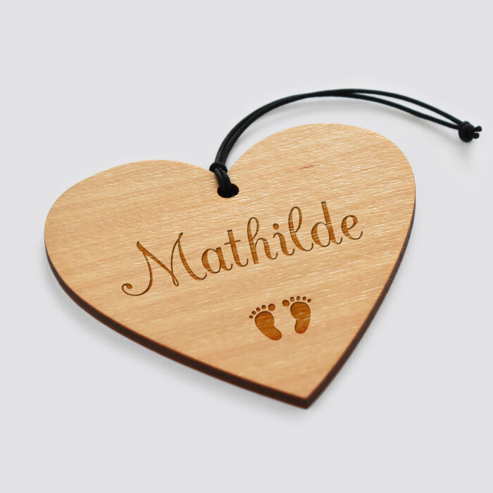 Personalised engraved wooden heart Christmas bauble - name