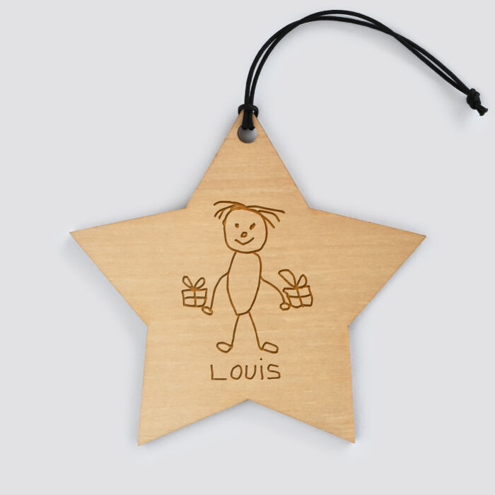 Boule De Noël Personnalisée Gravée Bois étoile