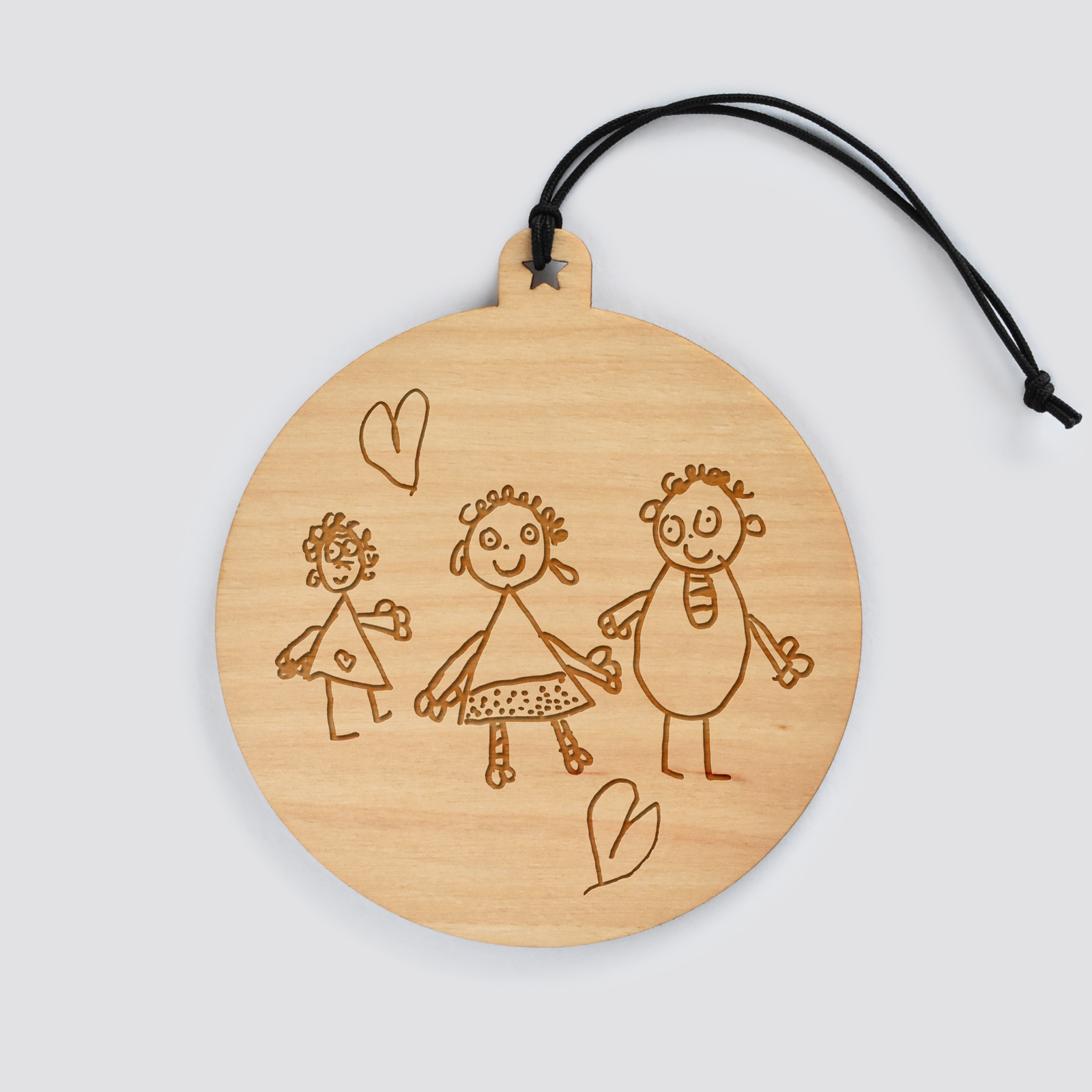 Personalised engraved wooden round Christmas bauble - sketch