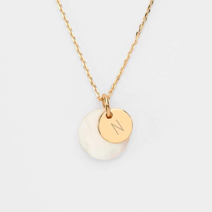 Personalised engraved gold plated mother of pearl medallion pendant 10 mm - 2