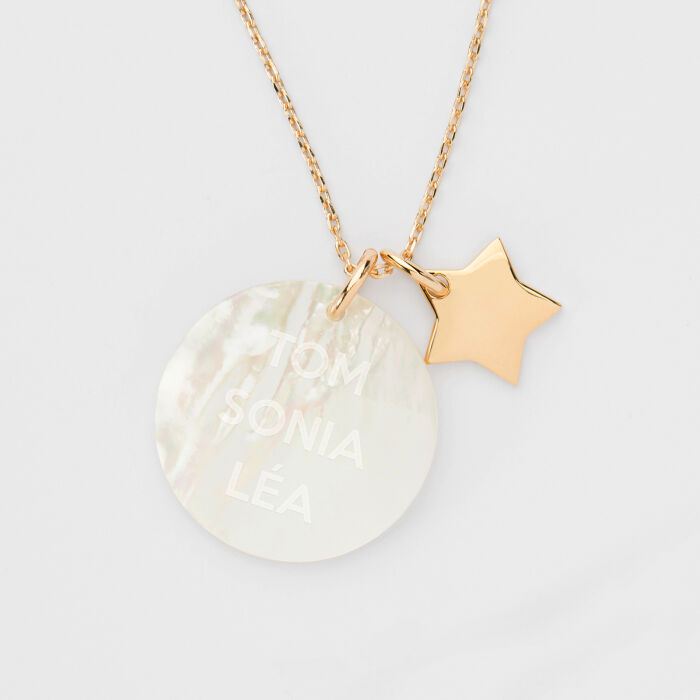 Personalised engraved mother-of-pearl medallion pendant 25 mm and gold-plated star charm 12 mm - 3