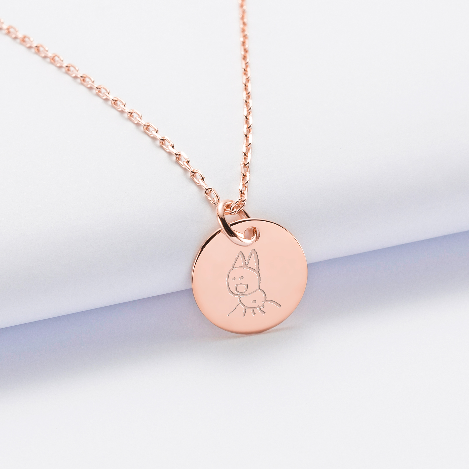 Pendentif enfant personnalisé médaille gravée plaqué or rose 15 mm - dessin